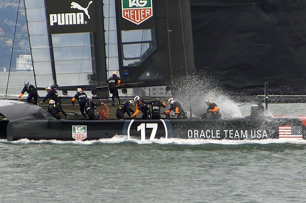 Oracle Team USA out before the Challengers - Louis Vuitton Cup, Round Robin 4, Race 1, July 23, 2013 © John Navas 